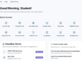 Student dashboard with quick access and alerts.