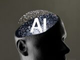 Artificial intelligence concept within a human head