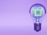 Ai brain inside a lightbulb illustrates an idea.