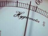 Close-up of a hygrometer measuring humidity