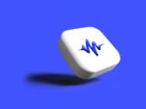 White cube with blue sound wave emblem on blue background