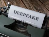 Close-up of a typewriter with the word Deepfake typed on paper. Concept of technology and media.