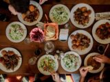 white plates with assorted foods