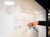person writing on white board
