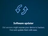 Software updater with refresh arrows icon and update icons.