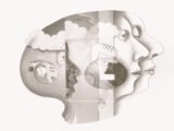 Surreal profile of faces and abstract elements.