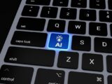 a computer keyboard with a blue light on it