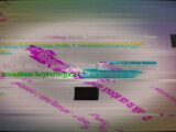 Digital glitch art with text and abstract shapes