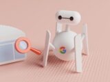 a small white robot next to a small white radio