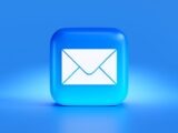 a blue button with a white envelope on it